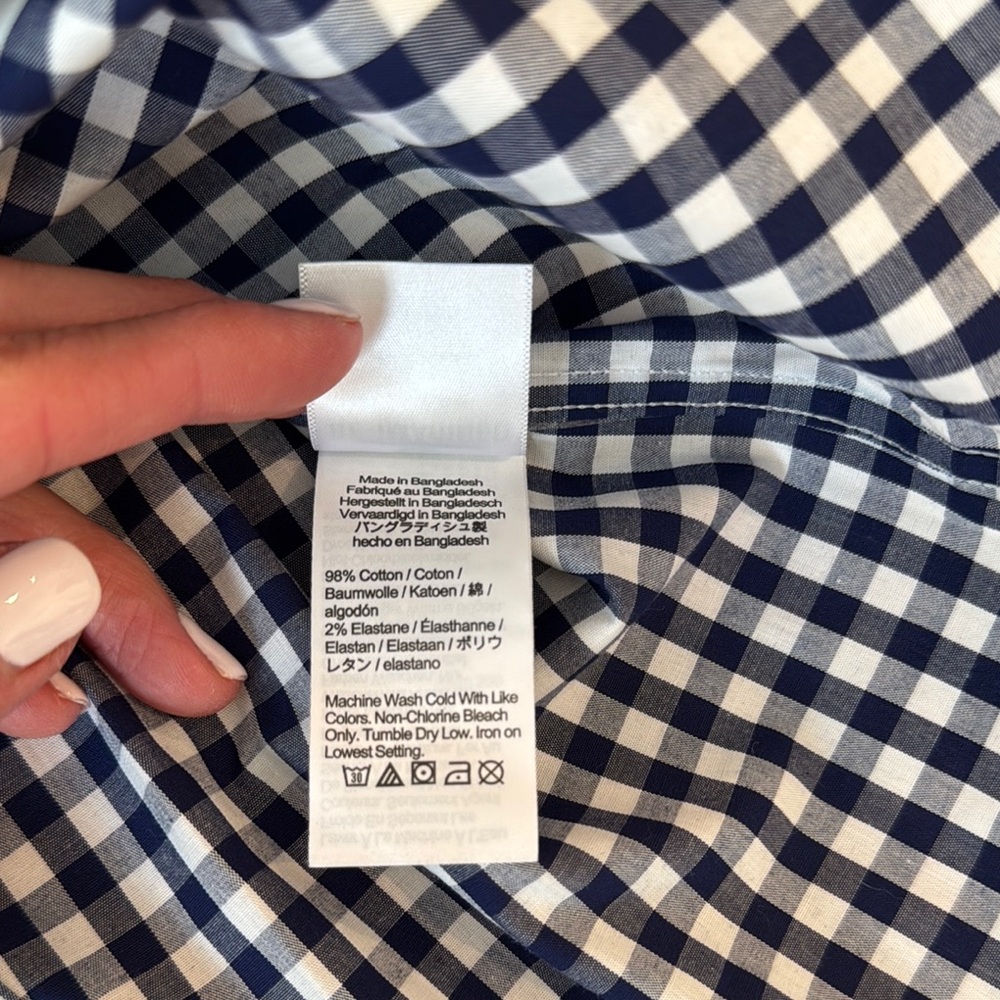 Blue and White Gingham Checkered Long Sleeve Shirt - Picture 4 of 4